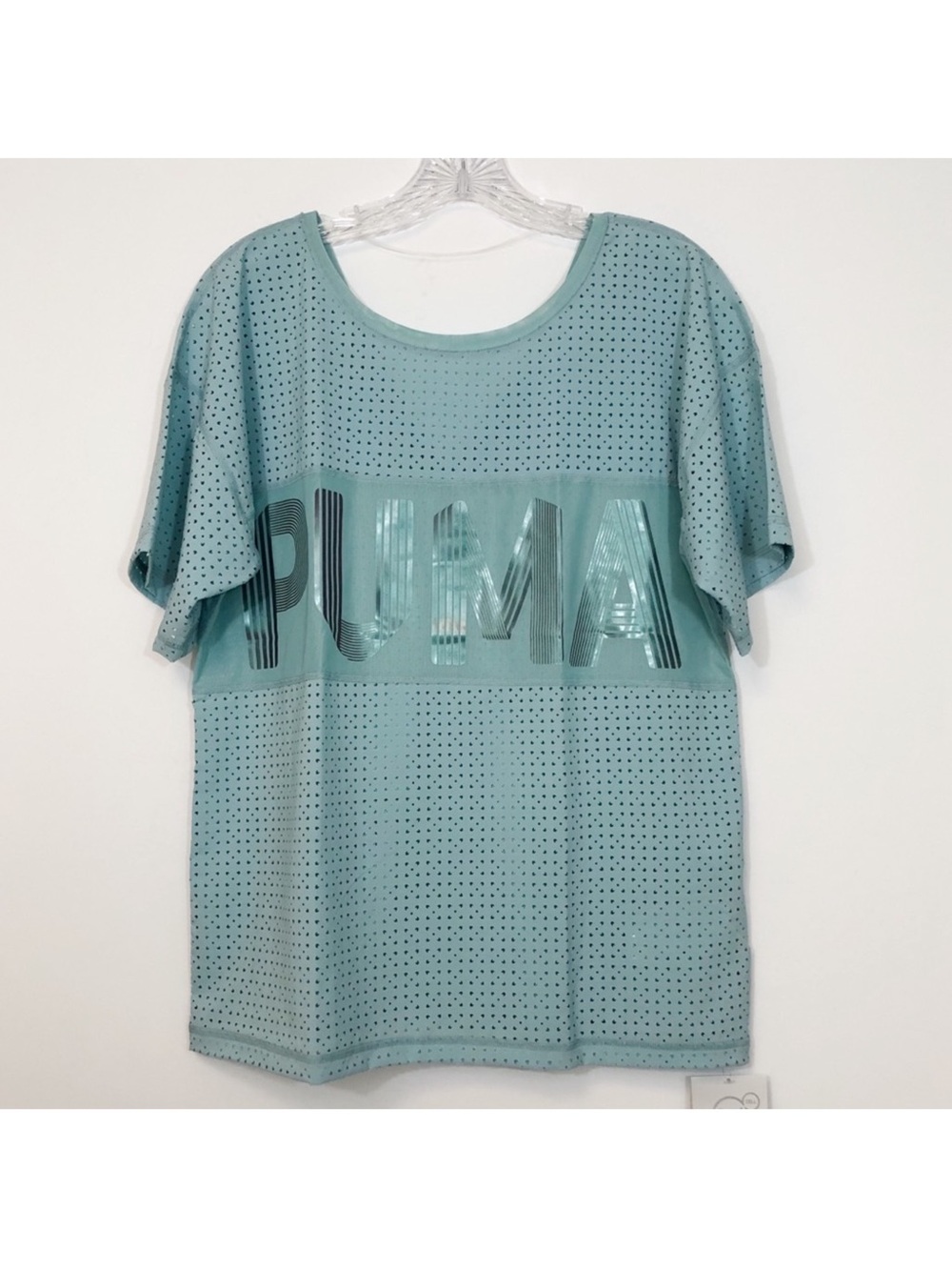 Puma Women's Perforated Foil Logo Short Sleeve Tee - Size M